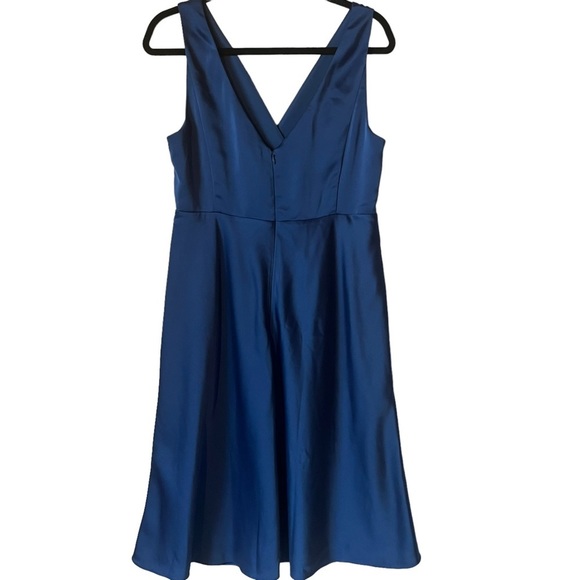 J. Crew Satin Fit and Flare Blue Surplice Neckline Dress Size 12 - Picture 2 of 8